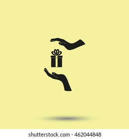 Two hands protecting or giving a present. Flat icon.