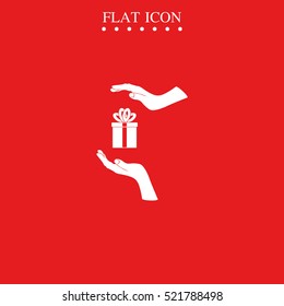 Two hands protecting or giving a present. Flat icon.