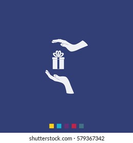 Two hands protecting or giving a present. Flat icon.