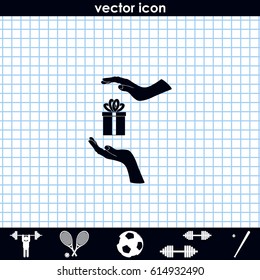 Two hands protecting or giving a present. Flat icon.
