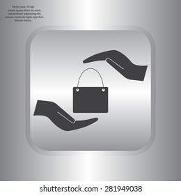 Two hands protecting or giving a shopping bag