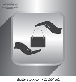 Two hands protecting or giving a shopping bag