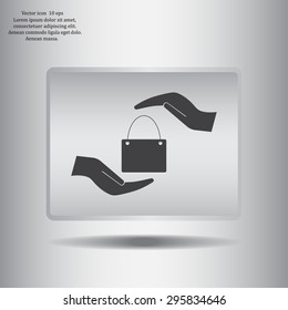 Two hands protecting or giving a shopping bag