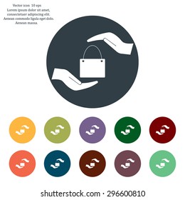 Two hands protecting or giving a shopping bag