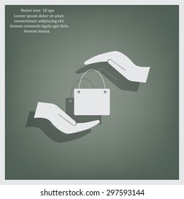 Two hands protecting or giving a shopping bag