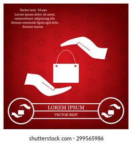 Two hands protecting or giving a shopping bag