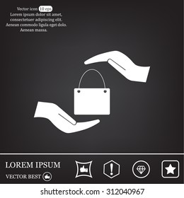 Two hands protecting or giving a shopping bag