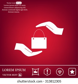 Two hands protecting or giving a shopping bag