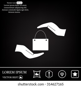 Two hands protecting or giving a shopping bag