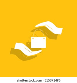 Two hands protecting or giving a shopping bag