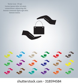 Two hands protecting or giving a shopping bag