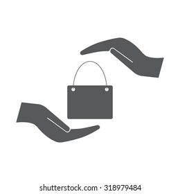 Two hands protecting or giving a shopping bag