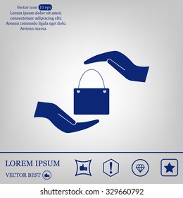 Two hands protecting or giving a shopping bag