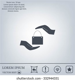 Two hands protecting or giving a shopping bag