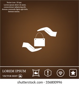 Two hands protecting or giving a shopping bag