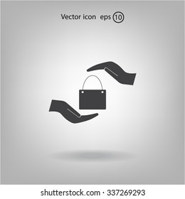 Two hands protecting or giving a shopping bag