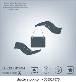 Two hands protecting or giving a shopping bag