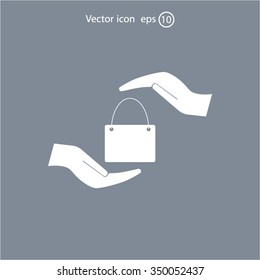 Two hands protecting or giving a shopping bag