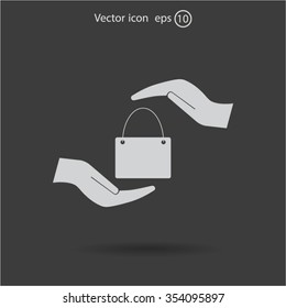 Two hands protecting or giving a shopping bag