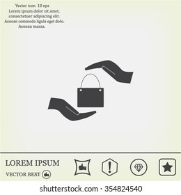 Two hands protecting or giving a shopping bag