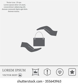 Two hands protecting or giving a shopping bag