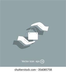 Two hands protecting or giving a shopping bag
