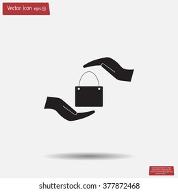 Two hands protecting or giving a shopping bag