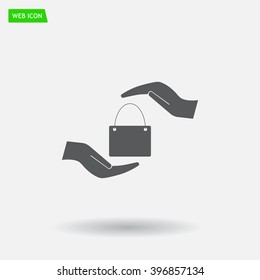 Two hands protecting or giving a shopping bag