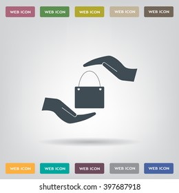 Two hands protecting or giving a shopping bag