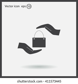 Two hands protecting or giving a shopping bag