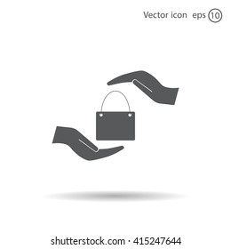 Two hands protecting or giving a shopping bag
