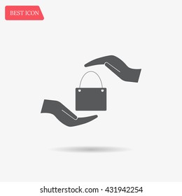 Two hands protecting or giving a shopping bag