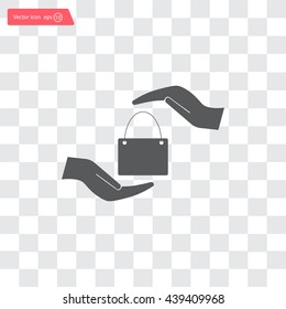 Two hands protecting or giving a shopping bag
