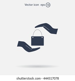 Two hands protecting or giving a shopping bag