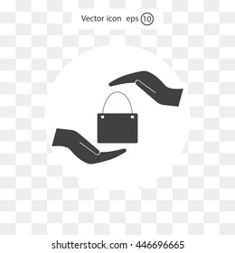 Two hands protecting or giving a shopping bag