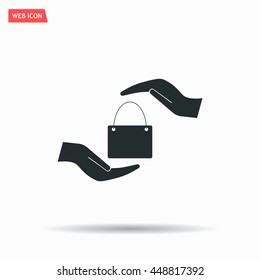 Two hands protecting or giving a shopping bag