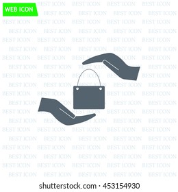 Two hands protecting or giving a shopping bag