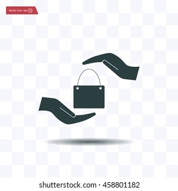 Two hands protecting or giving a shopping bag