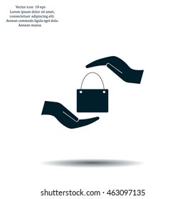 Two hands protecting or giving a shopping bag