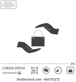 Two hands protecting or giving a shopping bag