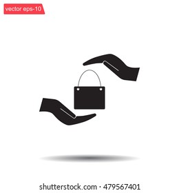 Two hands protecting or giving a shopping bag