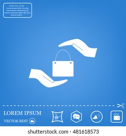 Two hands protecting or giving a shopping bag