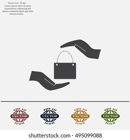 Two hands protecting or giving a shopping bag
