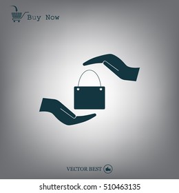 Two hands protecting or giving a shopping bag