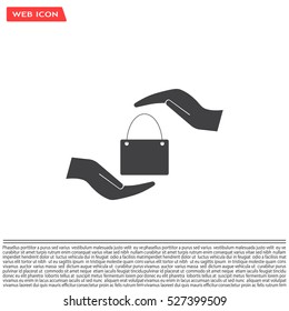 Two hands protecting or giving a shopping bag