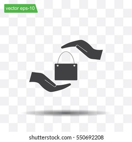 Two hands protecting or giving a shopping bag