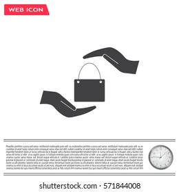 Two hands protecting or giving a shopping bag