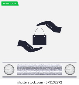 Two hands protecting or giving a shopping bag