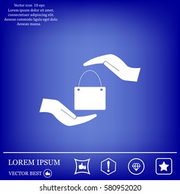 Two hands protecting or giving a shopping bag