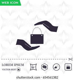 Two hands protecting or giving a shopping bag